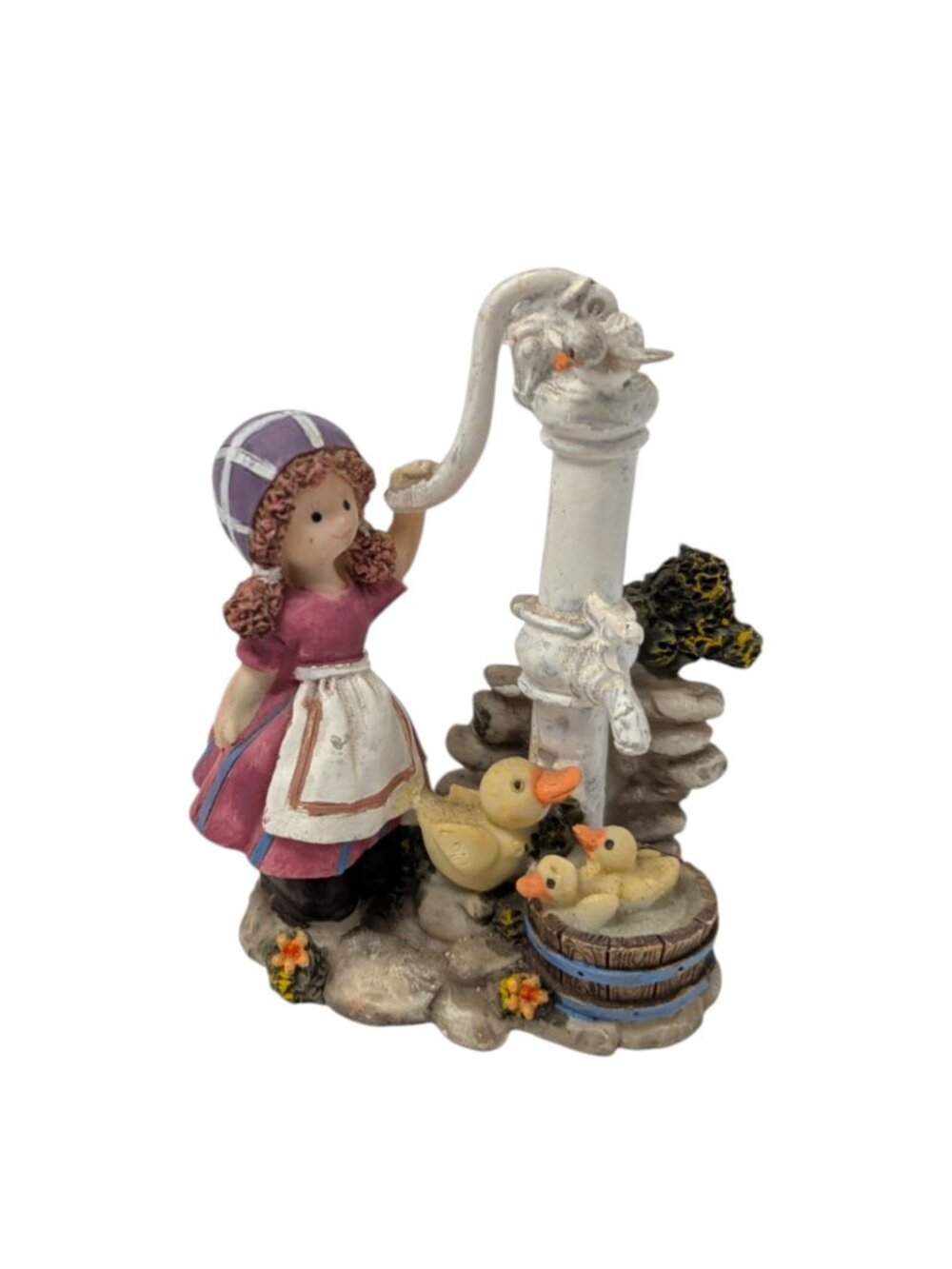 Vintage Maiden Girl Pumping Water for Duck Bath Figurine 4"